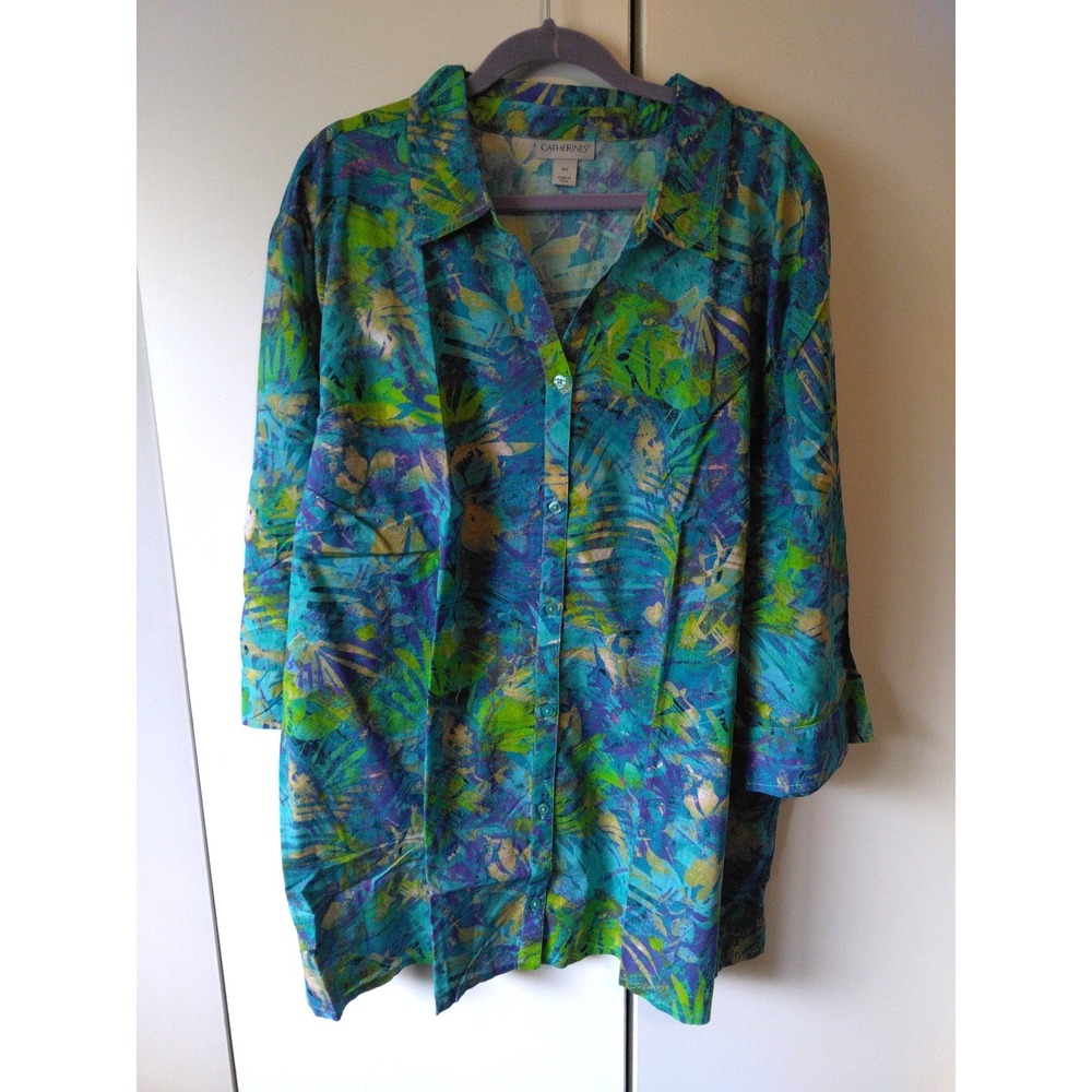 Catherines Abstract Floral Tunic Shirt Women's Plus Size 4x Lightweight Office